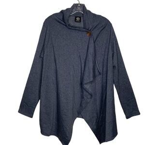 Bobeau Womens Size XL Heather Blue Button Closure Long Sleeve Wrap Shawl